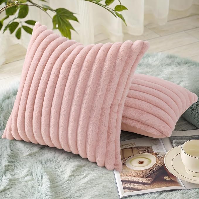 decorUhome Summer Cozy Faux Fur Throw Pillow Covers 20x20 Set of 2 Decorative - Image 4