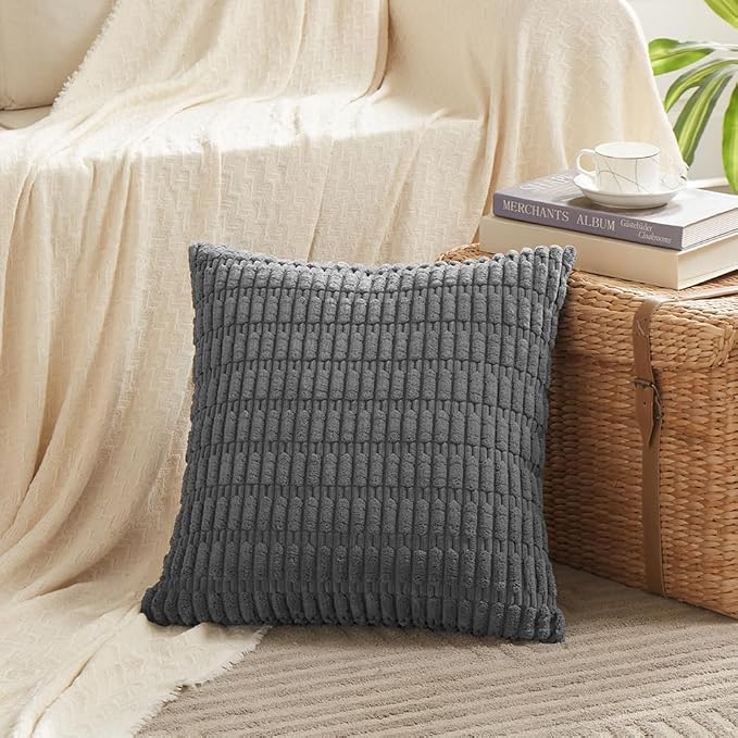 Fancy Homi 4 Packs Dark Grey Decorative Throw Pillow Covers 20x20 Inch - Image 2
