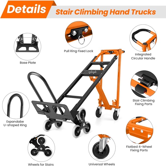 4-in-1 Hand Truck Dolly Heavy Duty Industrial Convertible, 1000 LBS Stair - Image 3