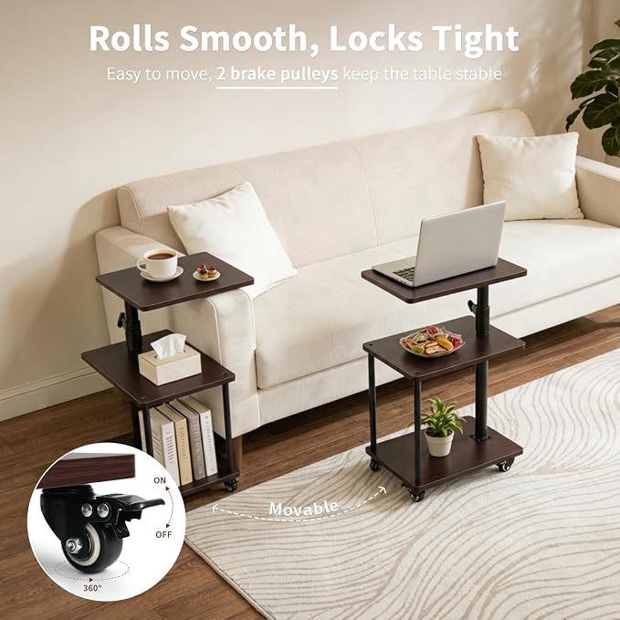 Swivel Side Table for Small Spaces, Adjustable Height End Table for Different - Image 5