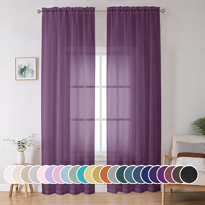 OWENIE Sheer Curtains 96 Inches Long 2 Panels Set, Transparent Light Filtering by OWENIE