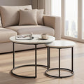 Round Nesting Coffee Table Set of 2, Modern Marble Pattern Wooden Nesting Tables by Cuizehua