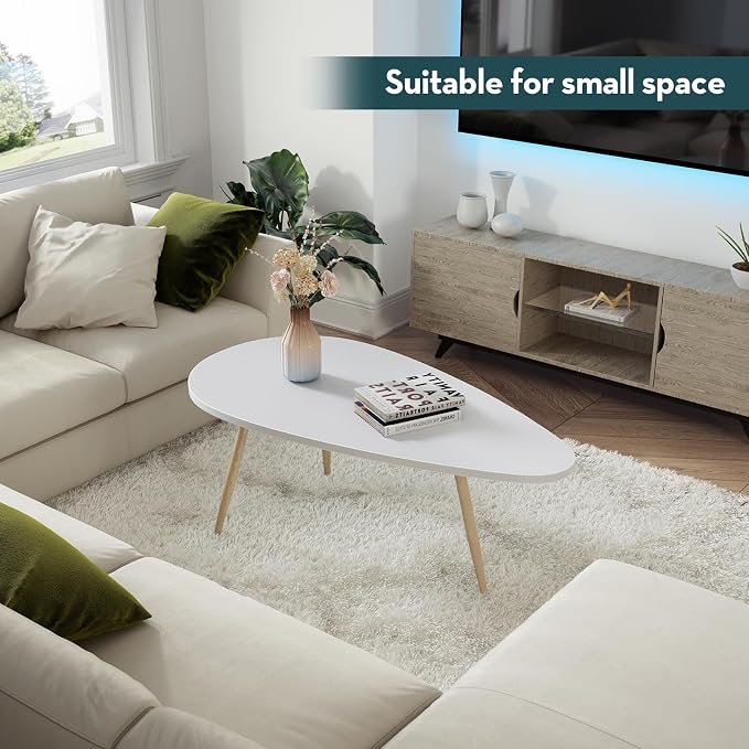 SAYGOER Modern Coffee Table White Oval Coffee Tables - Image 5
