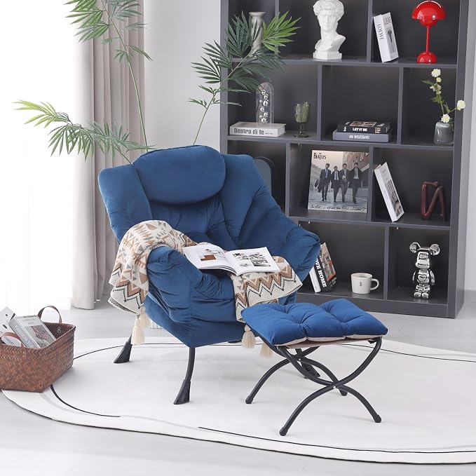 MBOOYOME Lazy Chair with Folding Ottoman, Modern Accent Armchair with Armrests - Image 6
