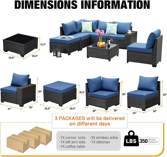 JOYURE 7 Pieces Patio Furniture Set All-Weather Outdoor Wicker Sectional - Image 4