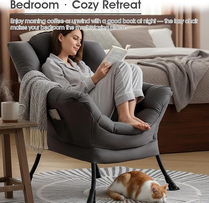 Lazy Chair for Living Room, Large Dark Grey Accent Chair - Image 4