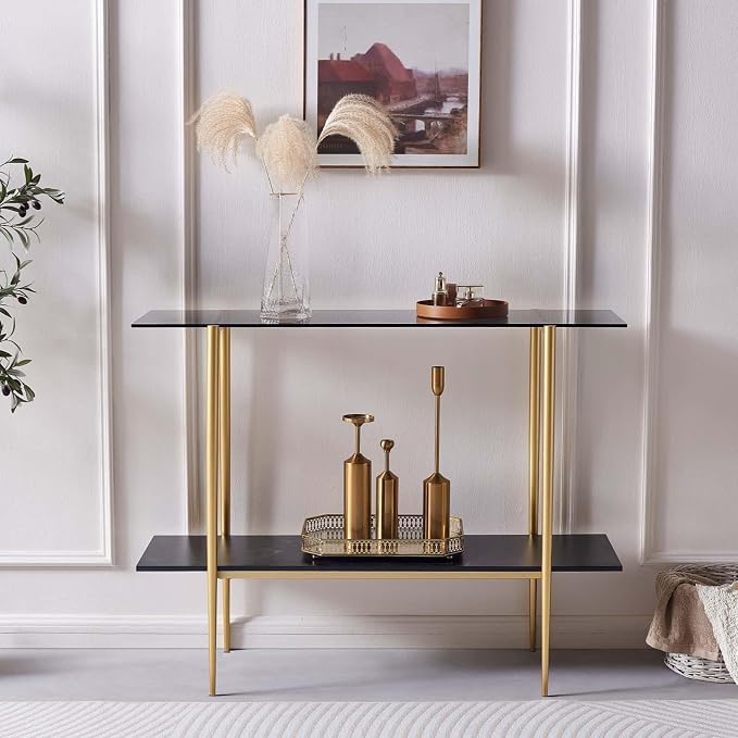 LumFurn Glass Console Table for Living Room, Foyer & Entrance, 2-Tiers - Image 4