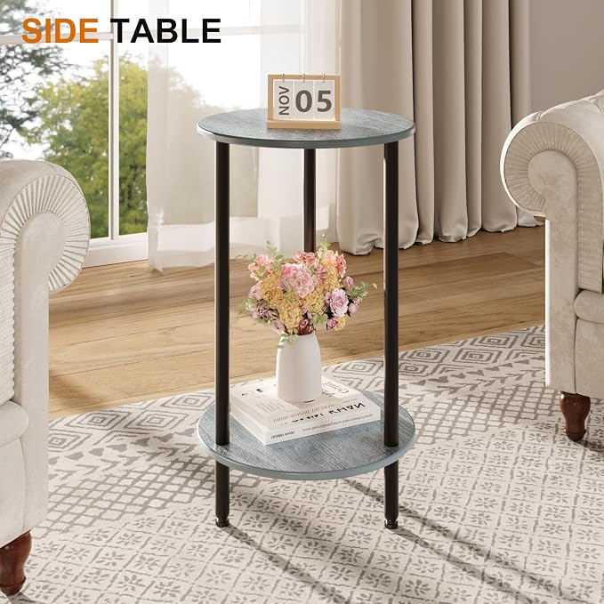 Small Round Side Table, 2-Tier Modern Accent/Bedside Table - Image 4