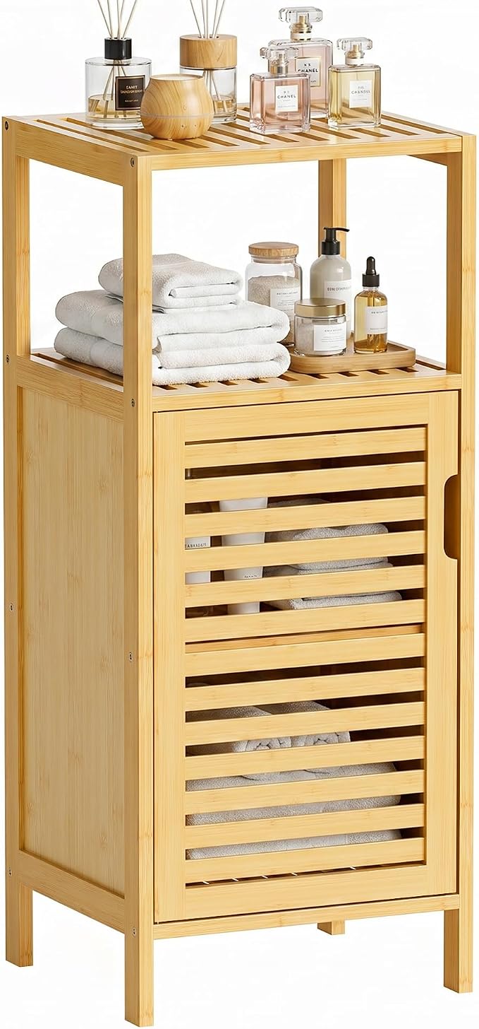 HITNET Bathroom Cabinet Freestanding, Small Bamboo Floor Cabinet, 4 Tier Single by HITNET
