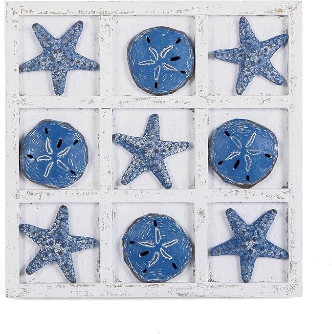 NIKKY HOME Beach Decor Tic Tac Toe 5 Sand Dollars & 5 Starfish Pieces Wood by NIKKYHOME