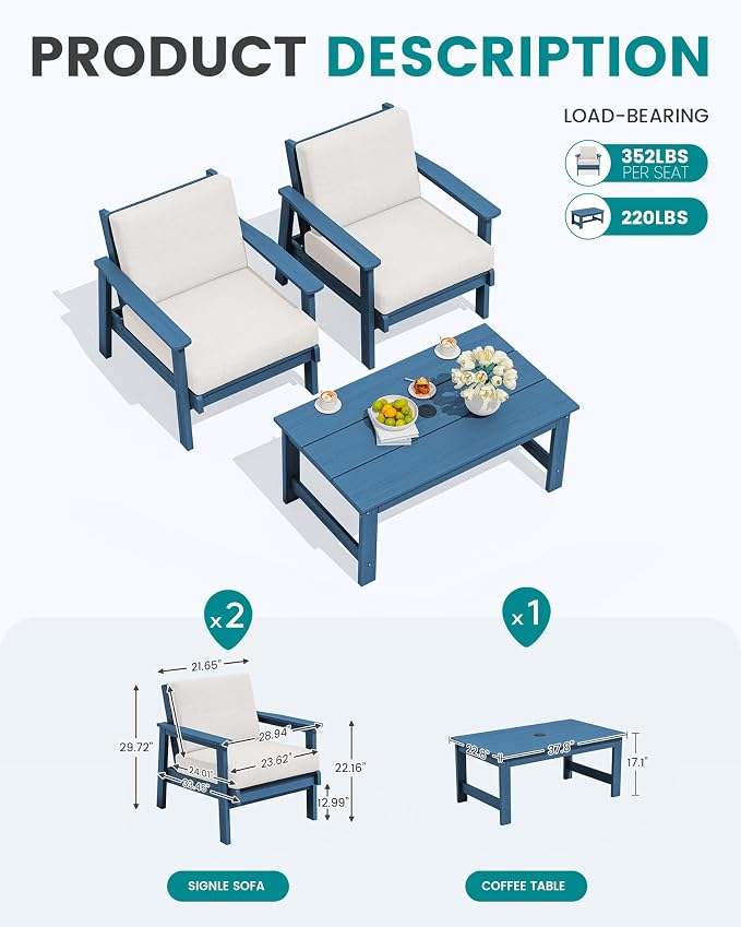 SERWALL HDPE Outdoor Couch, All-Weather Wood-Like Outdoor Sofa Set - Image 8