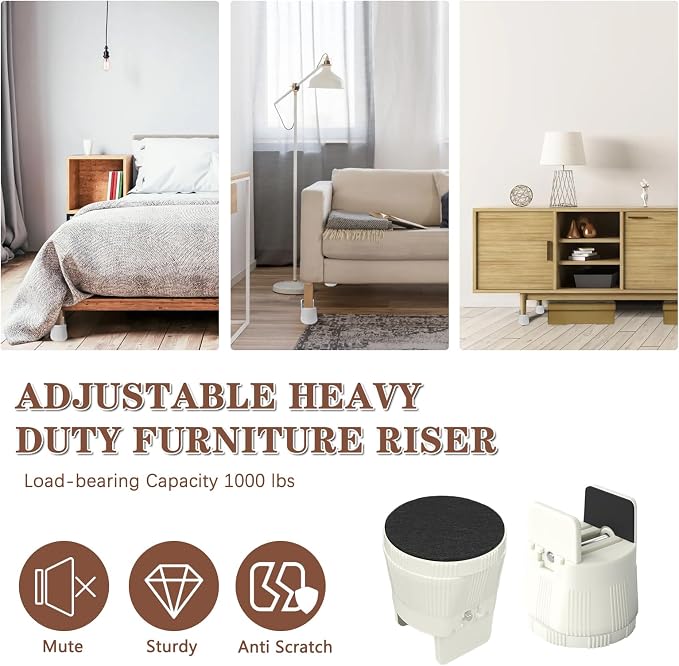 Heavy Duty Bed Risers, Furniture Height Extenders Lifts 2.36"-3.15" Storage - Image 6