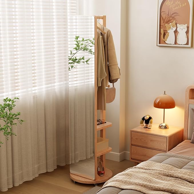 WoodsWhisper Full Length Mirror Coat Rack Solid Wood Floor Mirror 66"x12" Full - Image 8
