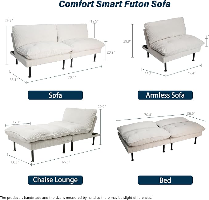 Ribilake 70" Futon Sofa Bed, 4 in 1 Multi-Function Couch Sleeper - Image 3