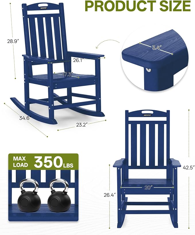 Outdoor Adirondack Rocking Chairs All-Weather HDPE Patio Rocker Chair - Image 3