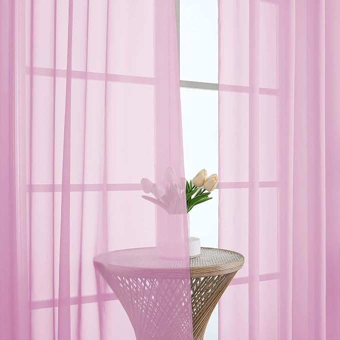 OWENIE Sheer Pink Curtains 108 Inches Long - Image 3