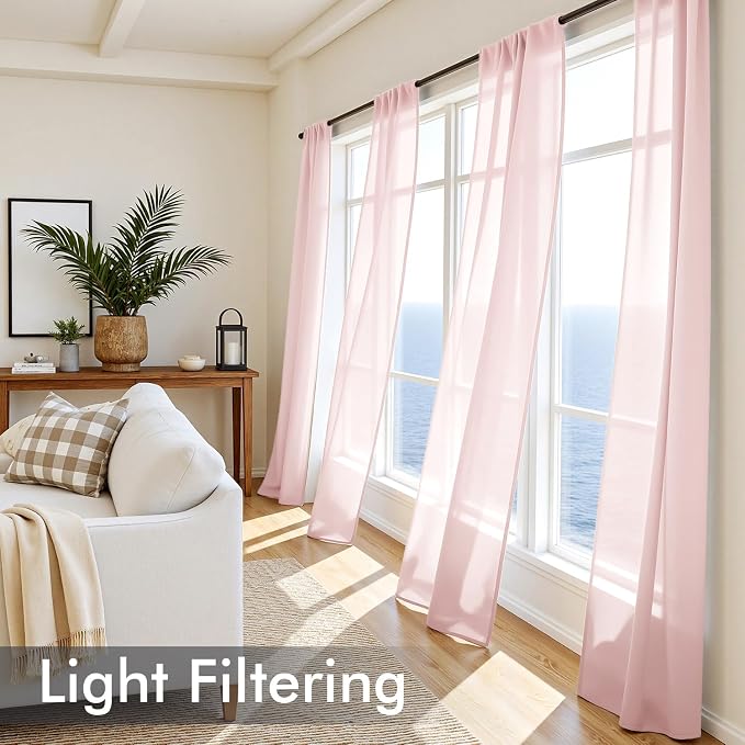 MIULEE Blush Pink Sheer Curtains 96 Inches Long, 4 Panels Set, Light Filtering - Image 4