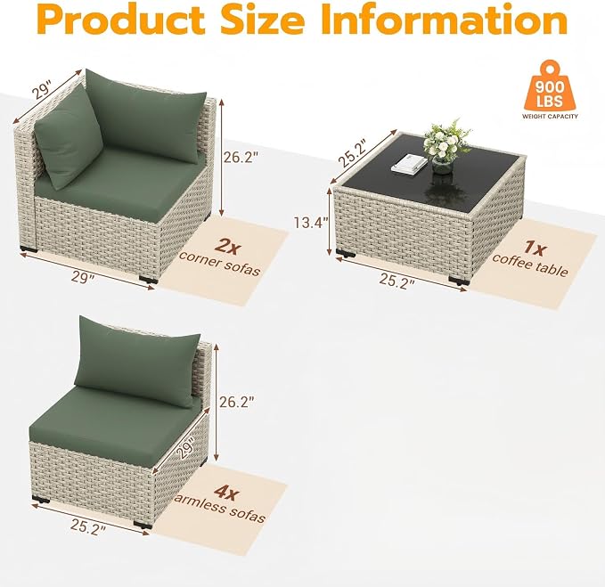 UDPATIO Outdoor Patio Furniture Set, 7-Piece PE Wicker Sectional Sofa - Image 6