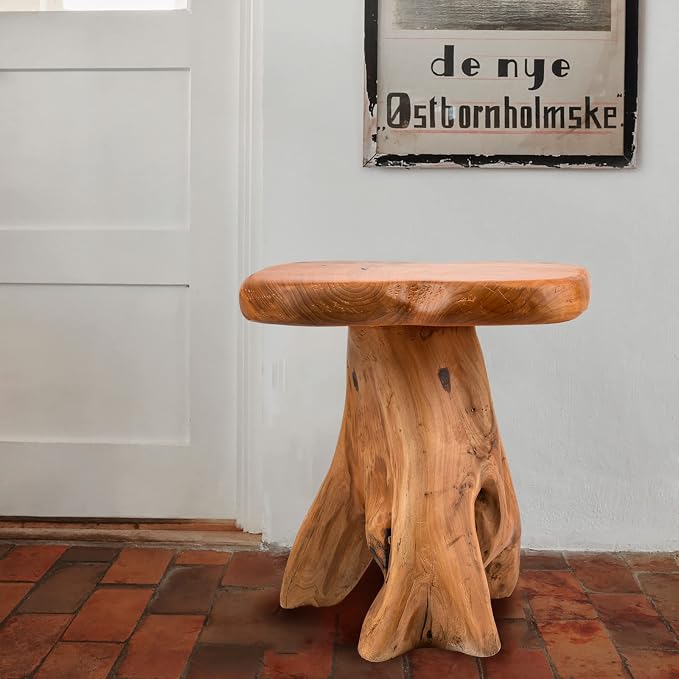 Small Side Table, Unique Design Live Edge Wood Stool, Freeform Natural Plant - Image 8