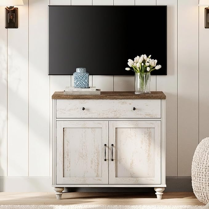 WAMPAT Farmhouse TV Stand for TVs Up to 43 inch, Wood Universal TV Stand by WAMPAT