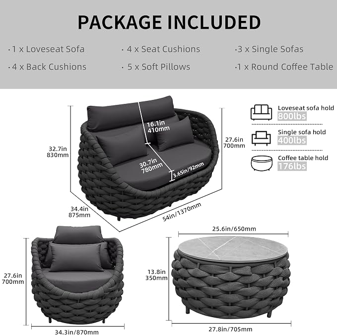 TWT Outdoor Patio Furniture Set-5 Pieces Aluminum Sectional Sofa, Metal Patio - Image 3