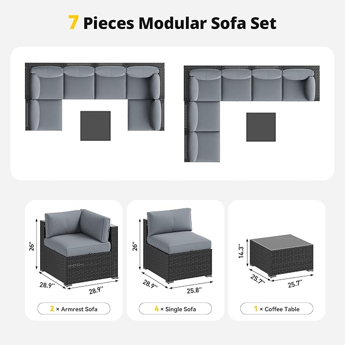Aoxun Patio Furniture Set with Umbrella, 8 Piece Outdoor Sectional Sofas - Image 7