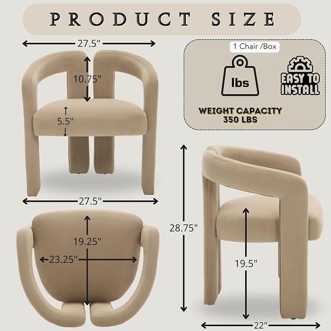 Hyfirm Upholstered Barrel Dining Chairs Set of 2, Velvet Kitchen Accent Chairs - Image 2