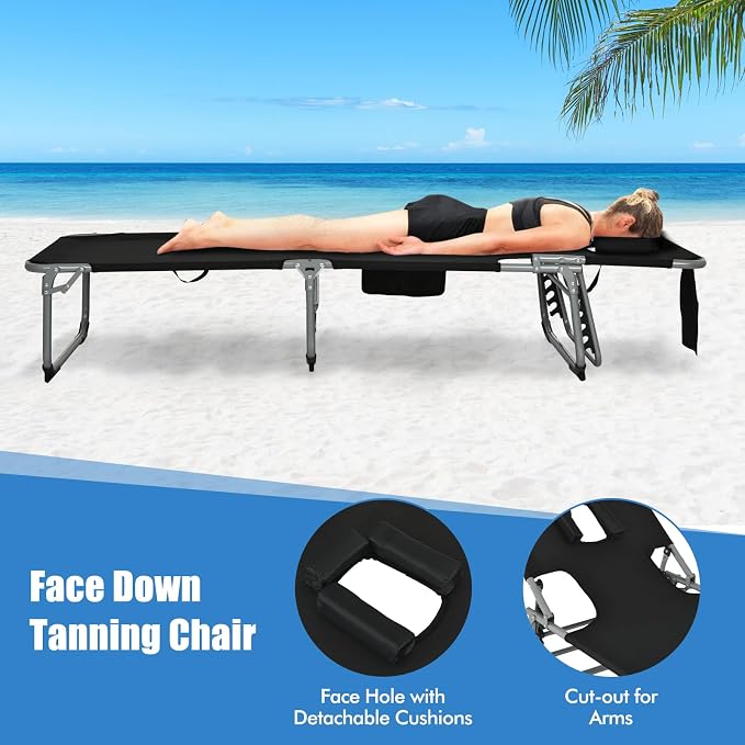 Goplus Tanning Chair, Folding Adjustable Patio Lounge Chair - Image 5