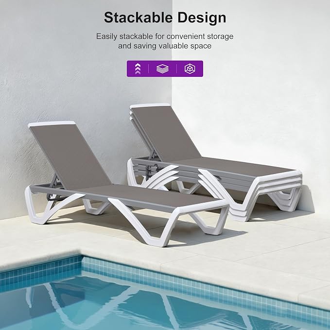 PURPLE LEAF Patio Chaise Lounge Chair Set Outside Aluminum Plastic Stackable - Image 4