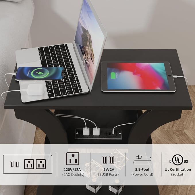 FROMJBEST End Table with Charging Station, Side Table with USB Ports and Outlets - Image 5