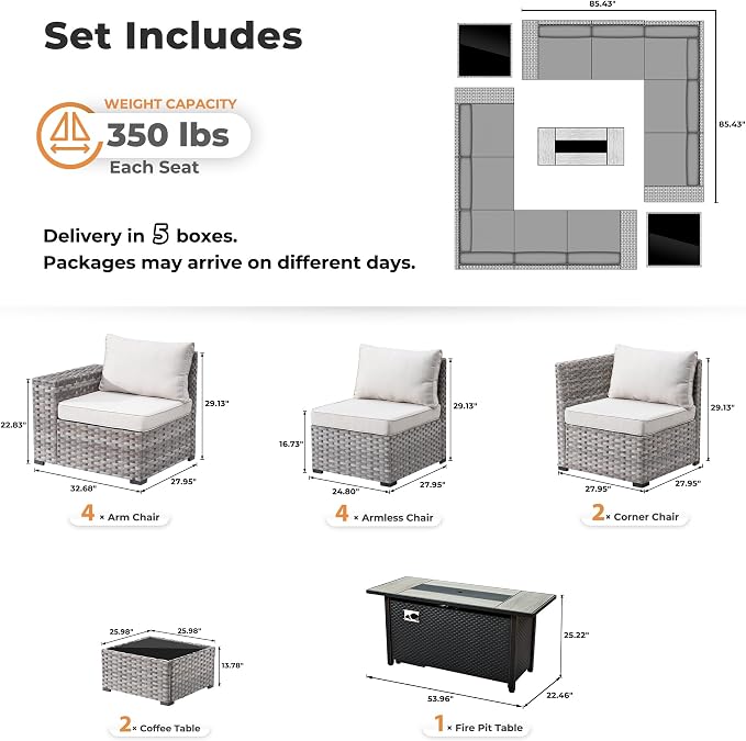 ovios 13 Pieces Patio Furniture Set, Outdoor Wicker Sectional Sofa - Image 8