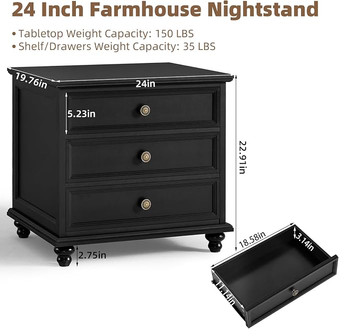Joaxswe 24" Wide Farmhouse Night Stand, Large End Table - Image 2