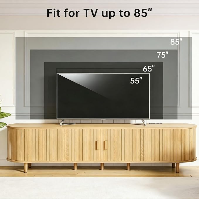 80" Mid Century Modern TV Stand, Wood TV Consoles - Image 7