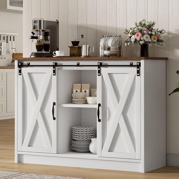 4 EVER WINNER Farmhouse Coffee Bar Cabinet, Coffee Station Cabinet by 4EVERWINNER