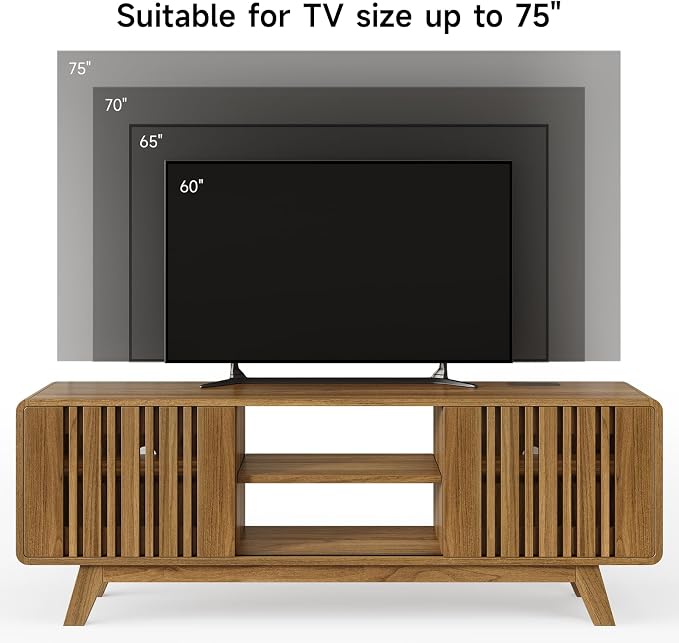 ONBRILL 63-Inch TV Stand for TVs up to 75 Inch, Mid-Century Modern Television - Image 5