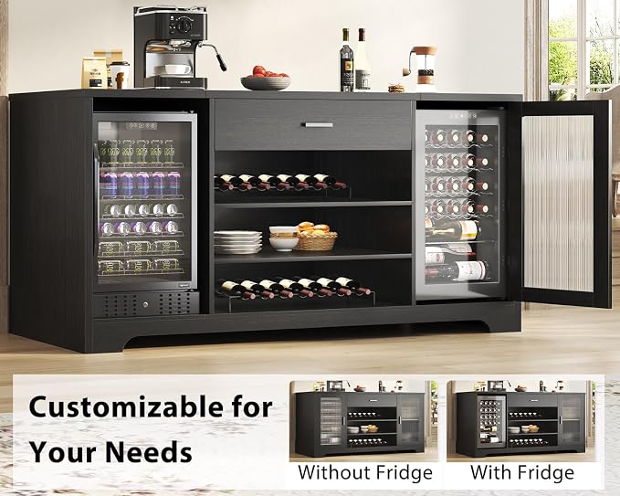 HSH Long Bar Cabinet with Fridge Space, Modern Wood Coffee Wine Liquor Cabinet - Image 4