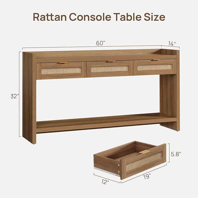 SICOTAS 60" Rattan Console Table Set of 2 - Image 2