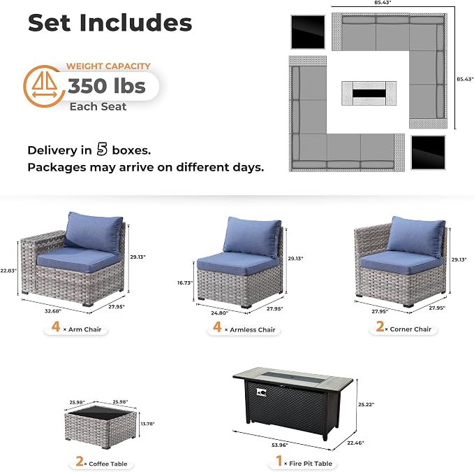 ovios 13 Pieces Patio Furniture Set, Outdoor Wicker Sectional Sofa - Image 8