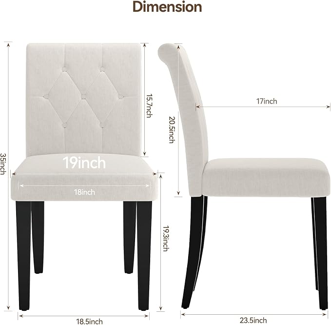 Welzona Upholstered Dining Chairs Set of 4, 19 Inches Wide Button Tufted - Image 2