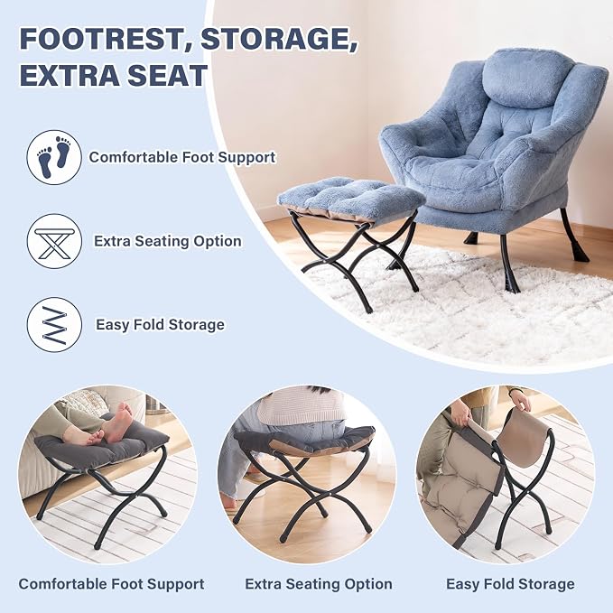 Lazy Chair with Ottoman, Modern Accent Chair Contemporary Lounge Leisure Sofa - Image 9