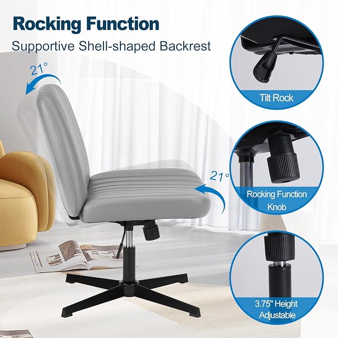 OLIXIS Criss Cross Legged Chairs Armless No Wheels Wide Seat Height Adjustable - Image 5