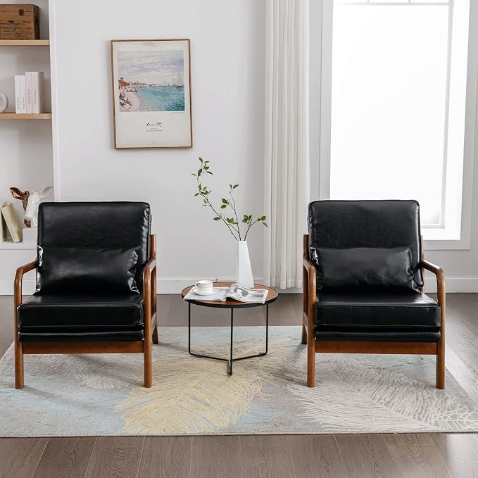 Deolme Mid Century Modern Accent Chair Living Room- Comfy Solid Wood Arm Chair - Image 5