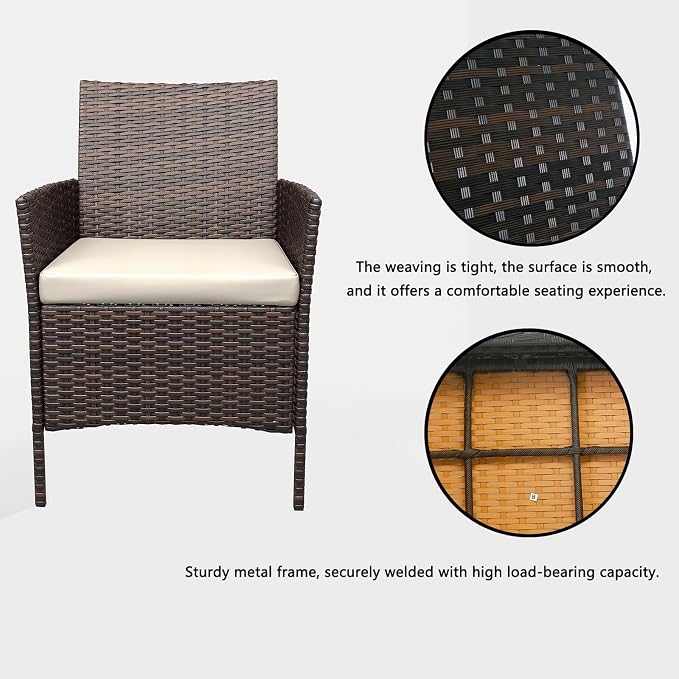 GarveeHome 3-Piece Patio Bistro Set, PE Rattan Outdoor Conversation Furniture - Image 7