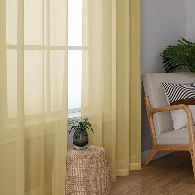 Simplebrand Gold Sheer Curtains 72 Inches Long 2 Panels - Image 4