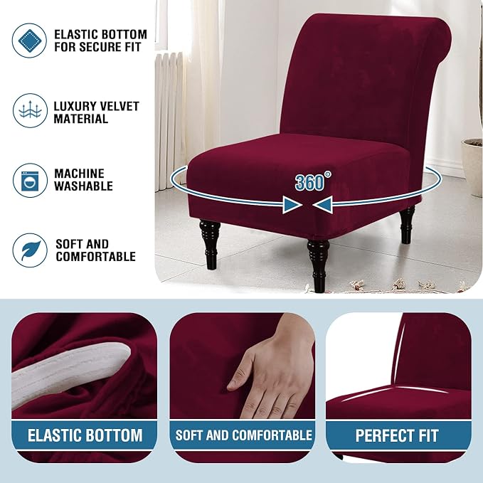 H.VERSAILTEX Armless Accent Chair Covers Thick Velvet Armless Chair Slipcovers - Image 6