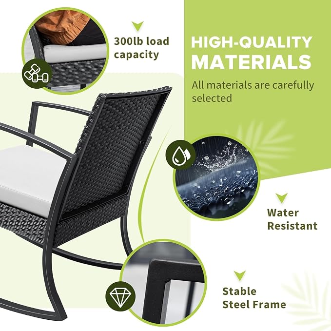 Homall Patio Furniture Set 3 Piece Resin Outdoor Bistro Set Rocking Patio Chairs - Image 3
