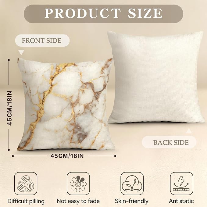 OBSEDE Gold Foil Marble Decorative Throw Pillow Covers 18 × 18 in, Couch - Image 3