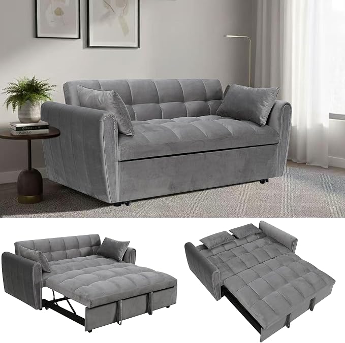 65 Inch Convertible Sleeper Sofa, 3-in-1 Sleeper Loveseat - Image 3