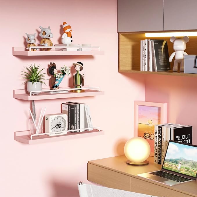 RYOFOBETTO Pink and White Floating Shelves, Kawaii Room Decor Wall Shelves - Image 6
