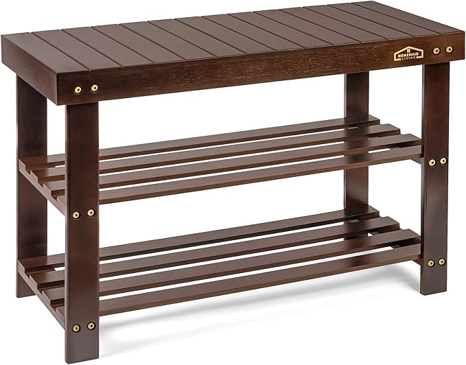 Homemaid Living Bamboo 3 Tier Shoe Rack Bench, Premium Shoe Organizer or by HomemaidLiving